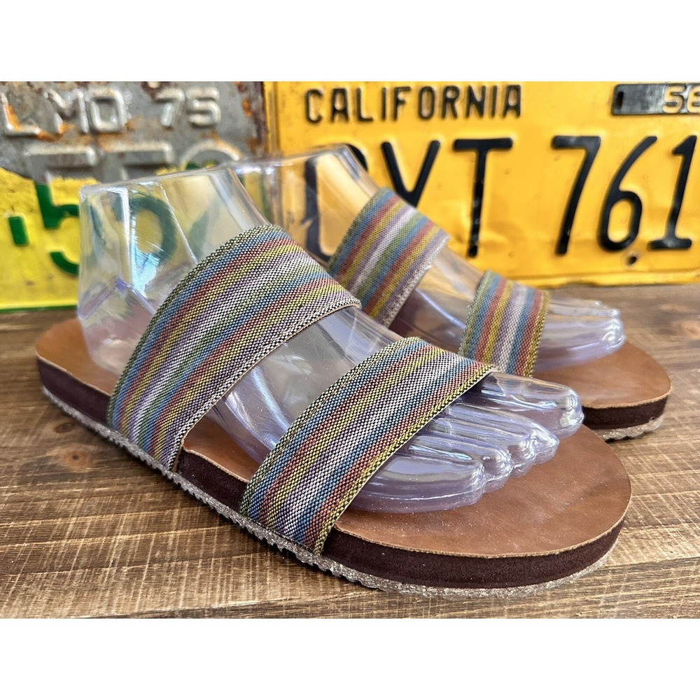 Feelgoodz Zensole Rainbow Striped Vegan Slides Womens 9 Multicolor Excellent